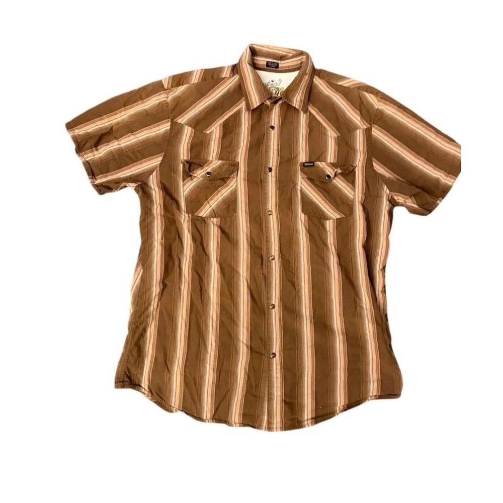 Bullhead Men's XL Brown Striped Pearl Snap Shirt S/S Vtg variegated bushwhacker - Picture 6 of 8